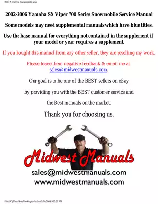 2002-2006 Yamaha SX Viper 700, SX Viper ER,  SX Viper Mountain, SX Viper S snowmobile service manual