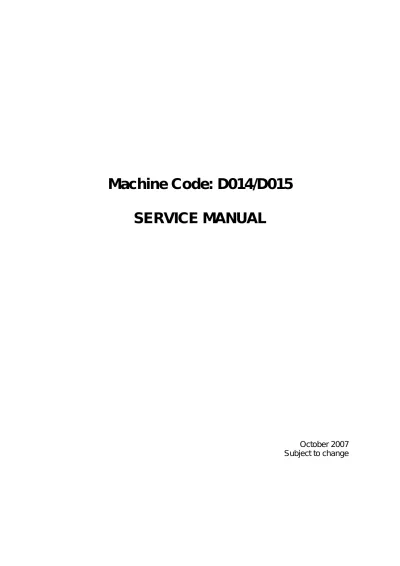 Ricoh D014/D015 MPC 6000/7500 Copiers 2007 Service Manual (P/N D014/D015)