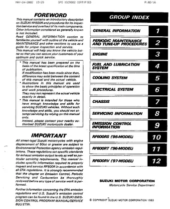 Suzuki RF600R Motorcycle Service Manual (1993) Preview image 3