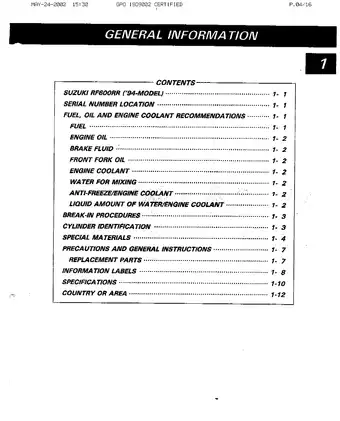 Suzuki RF600R Motorcycle Service Manual (1993) Preview image 5
