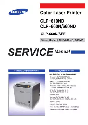 Samsung Color Laser Printer CLP-610ND and CLP-660N Service Manual