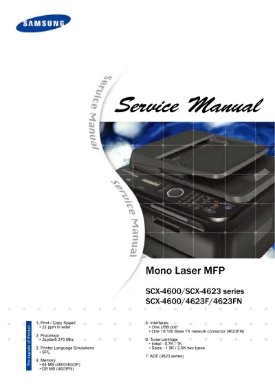 Preview: Samsung SCX-4600 / SCX-4623 Series Service Manual (P/N 4600-00000E)