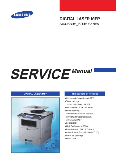 Samsung SCX-5835, 5835FN, 5935, 5935FN Multifunction Printers (MFP) Service Manual (P/N SCX-5835_5935)