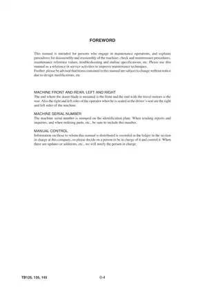Takeuchi TB125, TB135, TB145 Excavator Service Manual Preview image 4