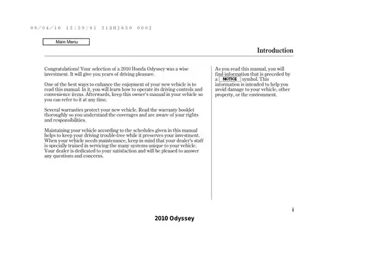 2010 Honda Odyssey owners manual Preview image 1