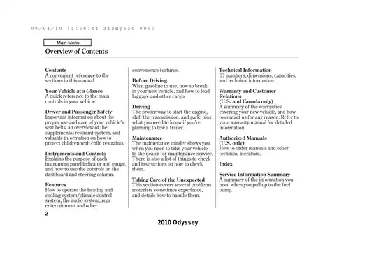 2010 Honda Odyssey Owner's Manual - Comprehensive Guide Preview image 5