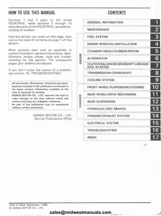 1986-1989 Honda TRX250R Service Manual Preview image 2