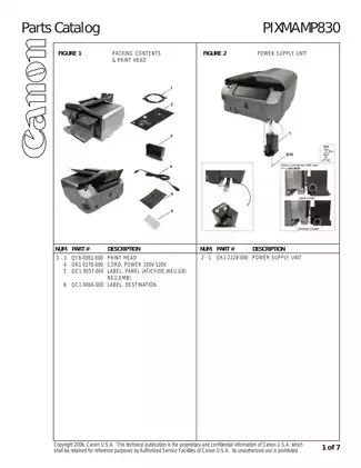 Canon Pixma MP830 printer parts catalog Preview image 2