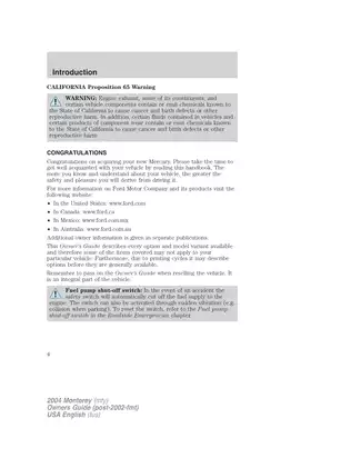 2004 Mercury Monterey Owners Manual: Complete Vehicle Guide Preview image 4