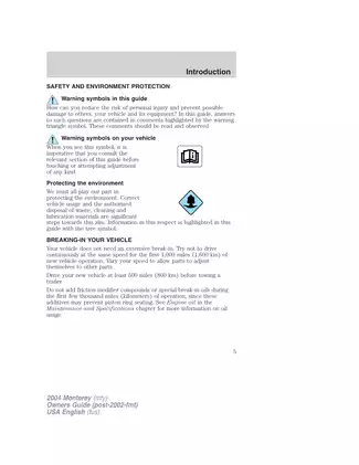 2004 Mercury Monterey Owners Manual: Complete Vehicle Guide Preview image 5