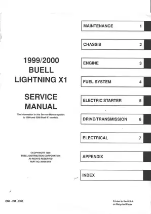 1999-2000 Buell Lightning X1 Motorcycle Service Manual - Comprehensive Repair and Maintenance Guide Preview image 3
