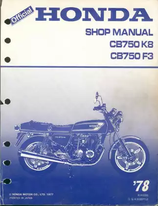 Comprehensive Honda CB750K8 & CB750F Shop Manual (1977) - Ultimate Repair Guide Preview image 1