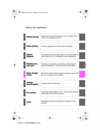 2010 Toyota Prius owners manual Preview image 1