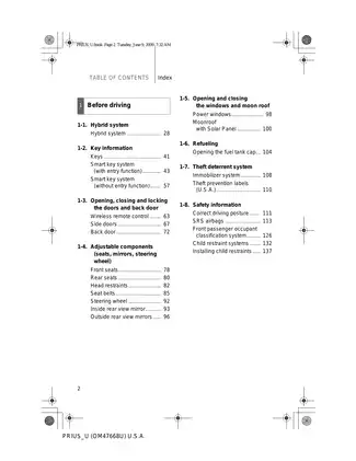 2010 Toyota Prius owners manual Preview image 2