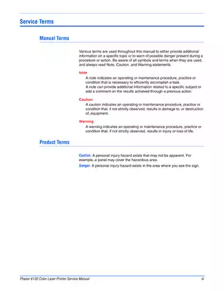 Xerox Corporation Phaser 6130 color laser printer service manual Preview image 5