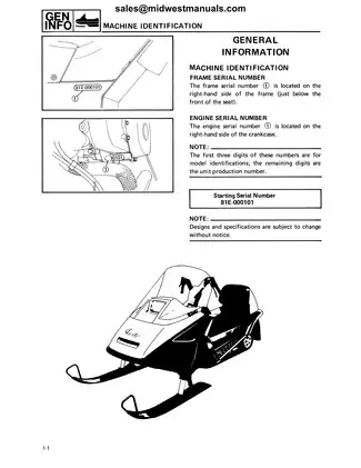 1986-1990 Yamaha Inviter 300 Snowmobile Service Manual Preview image 5