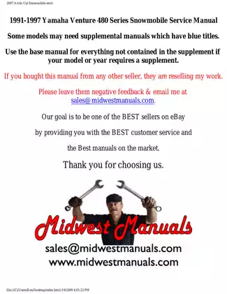 1991-1997 Yamaha Venture 480 Series Snowmobile Service Manual - Comprehensive Guide for Maintenance and Repair