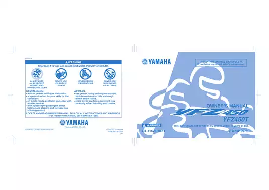 2004-2009 Yamaha YFZ450 owners manual Preview image 1