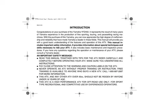 2004-2009 Yamaha YFZ450 owners manual Preview image 3