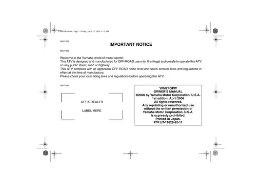 2007-2009 Yamaha Grizzly 700 owner´s manual Preview image 5