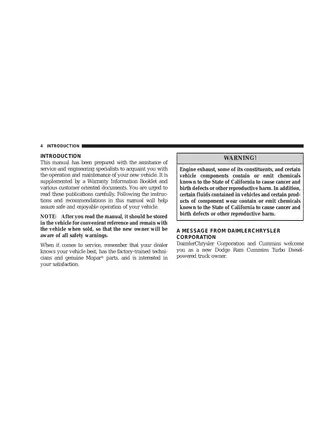 Dodge Ram Cummins Turbo Diesel Owner's Manual and Service Guide Preview image 4