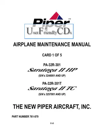Piper PA-32R-301/301T Airplane Maintenance Manual (Revised Edition)