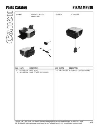 Canon Pixma MP810, MP960 parts catalog Preview image 2