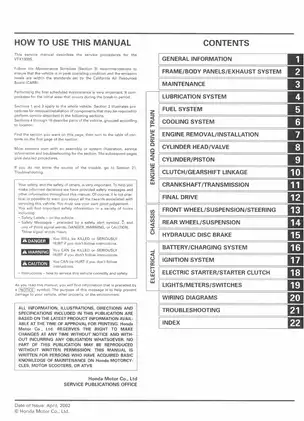 2002-2006 Honda VTX 1300 S, VTX 1300 R repair and service manual Preview image 1