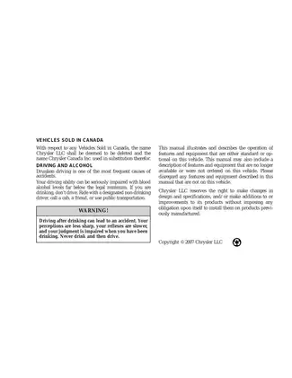 2008 Dodge Sprinter Vehicle Owner's Manual - Complete Guide for Canadian Models Preview image 2