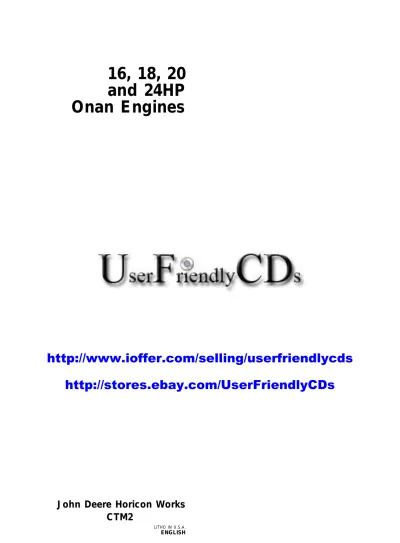 Onan Gasoline Engine Service Manual (16, 18, 20 & 24HP) John Deere (P/N CTM2) – preview page 1