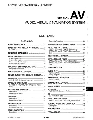 2009 Nissan Altima Hybrid repair and service manual
