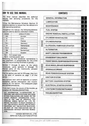 Honda XBR500 Shop Manual (1985) - Comprehensive Guide for Owners and Technicians Preview image 2
