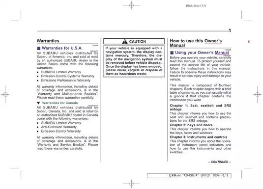 SUBARU Legacy Owner’s Manual (2006) - Comprehensive Guide for Maintenance and Operation Preview image 3