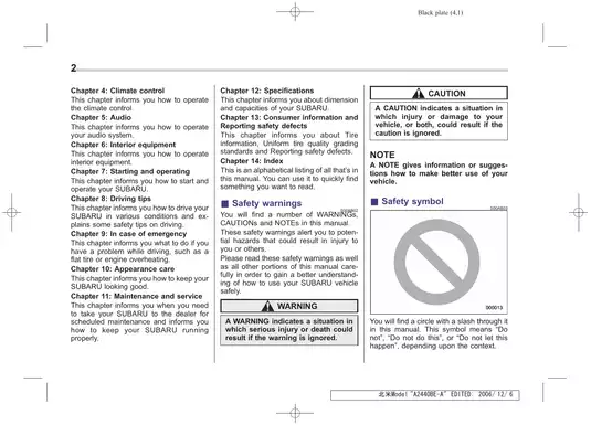 SUBARU Legacy Owner’s Manual (2006) - Comprehensive Guide for Maintenance and Operation Preview image 4