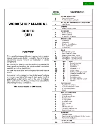 1998-2004 Isuzu Rodeo, MU Wizard, Amigo Second Generation workshop manual Preview image 1
