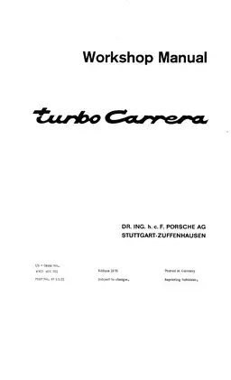 1975-1989 Porsche 911 Turbo Carrera, 930 series workshop manual