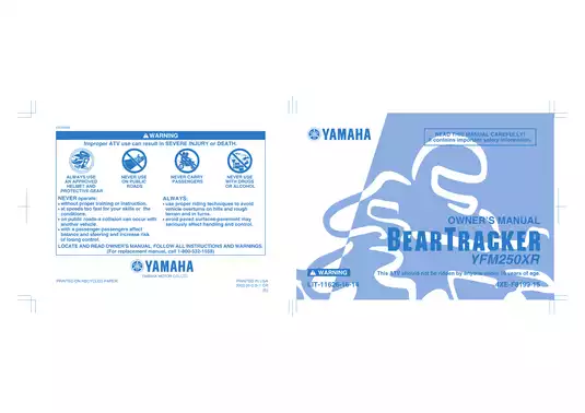 Yamaha BearTracker 250, YFM-250 service, repair and shop manual Preview image 1