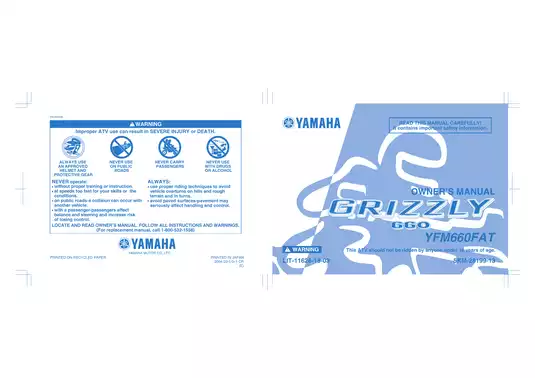 Yamaha Grizzly 660 ATV owners manual Preview image 1