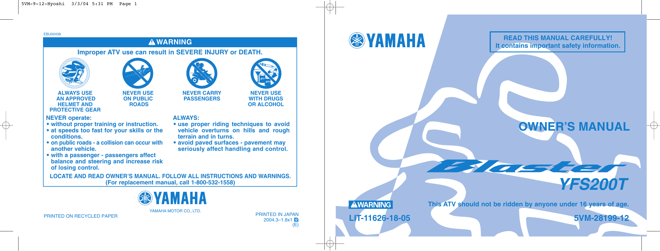 Yamaha Blaster YFS-200 service manual Preview image 1