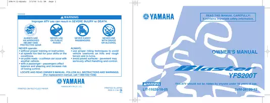 Yamaha Blaster YFS-200 owner´s manual Preview image 1