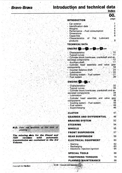 Preview: 1995–2001 Fiat Bravo, Brava Factory Service Manual (P/N 506.670/01–506.670/22)