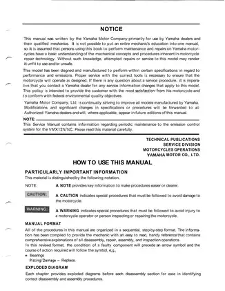 Yamaha VMX12N/VMX12NC Service Manual - Comprehensive Motorcycle Repair Guide Preview image 4
