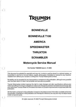 Triumph Motorcycle Service Manual - Bonneville, Thruxton, Scrambler, Speedmaster