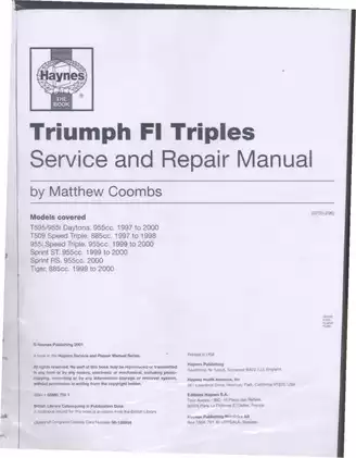 Triumph FI Triples Service and Repair Manual - Comprehensive Guide for Daytona, Speed Triple, and More