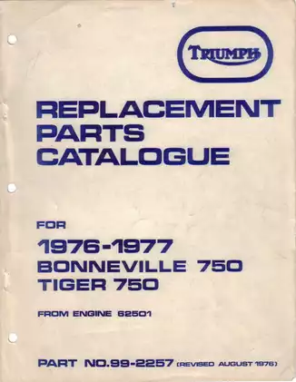 1976-1977 Triumph Bonneville 750, Tiger 750 parts catalog