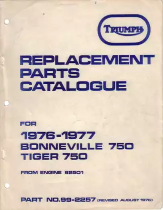 1976-1977 Triumph Bonneville Tiger 750 Parts Catalog - Comprehensive Replacement Guide