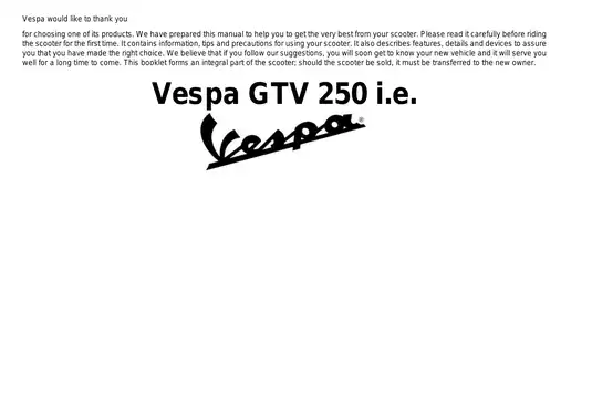 Vespa GTV 250 i.e. Service and Maintenance Manual