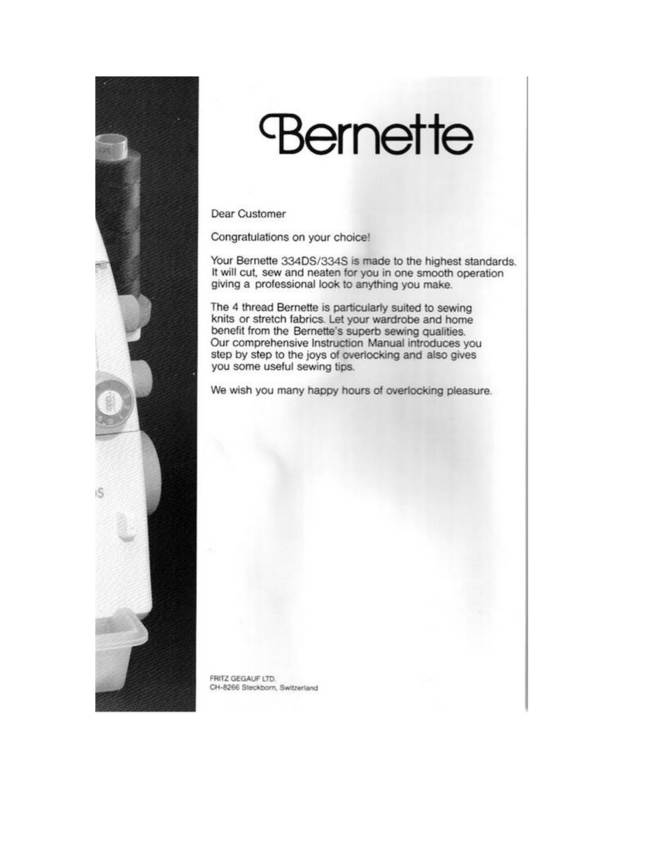 Bernina Bernette 334DS, 334D overlock machine user manual Preview image 2