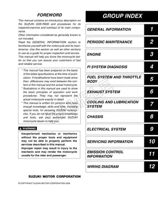 Comprehensive Service Manual for Suzuki GSX-R600 (2006 Model) Preview image 2