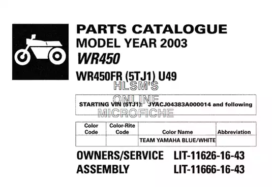2003-2006 Yamaha WR450F owner´s service manual, parts catalog Preview image 1